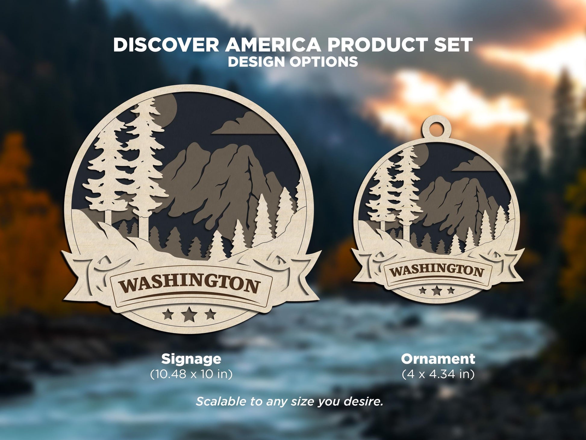 Washington America Set - Includes Ornaments, Signage & Key Hanger - SVG, PDF, AI File types - Works With All Lasers