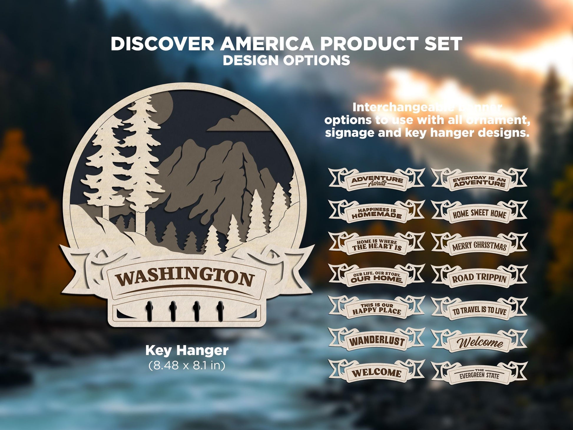 Washington America Set - Includes Ornaments, Signage & Key Hanger - SVG, PDF, AI File types - Works With All Lasers