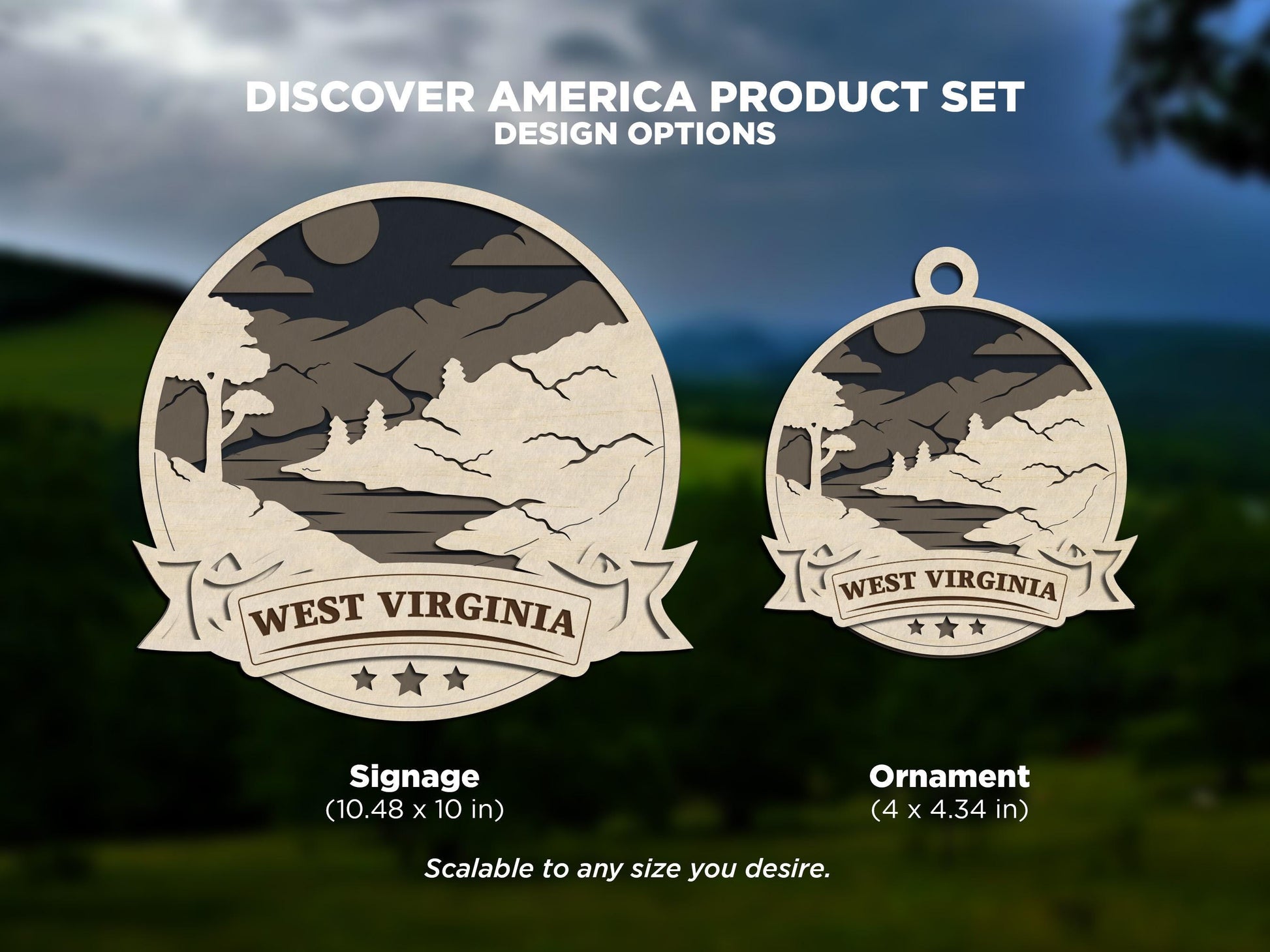 West Virginia America Set - Includes Ornaments, Signage & Key Hanger - SVG, PDF, AI File types - Works With All Lasers