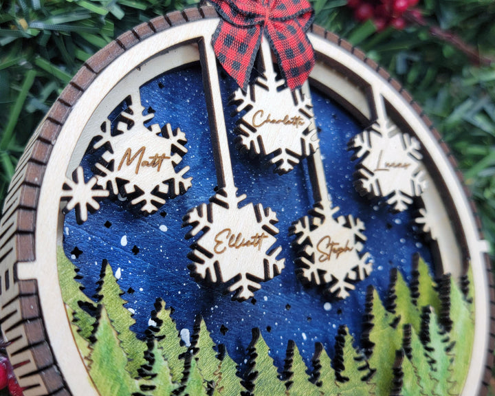 3D Snowflake Ornament - Customize with 1 to 7 Names - SVG, PDF, AI File types - Works With All Lasers