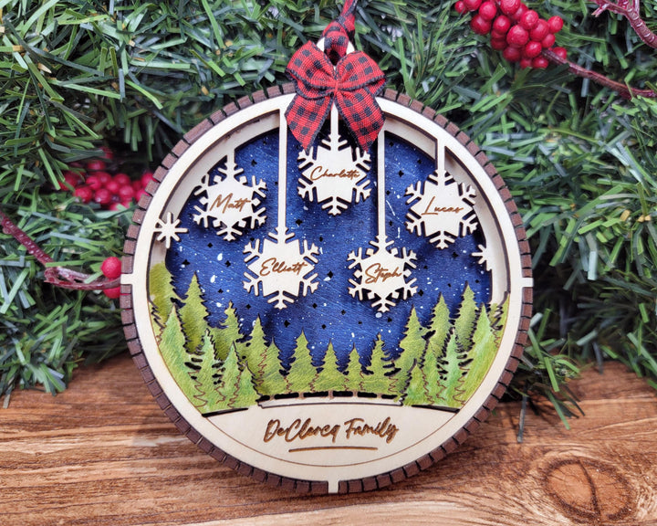 3D Snowflake Ornament - Customize with 1 to 7 Names - SVG, PDF, AI File types - Works With All Lasers