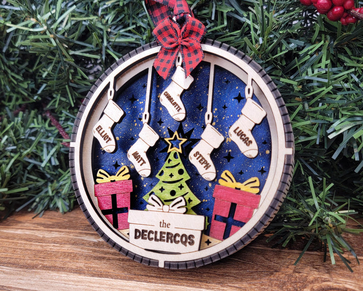 3D Stocking Ornament - Customize with 1 to 7 Names - SVG, PDF, AI File types - Works With All Lasers