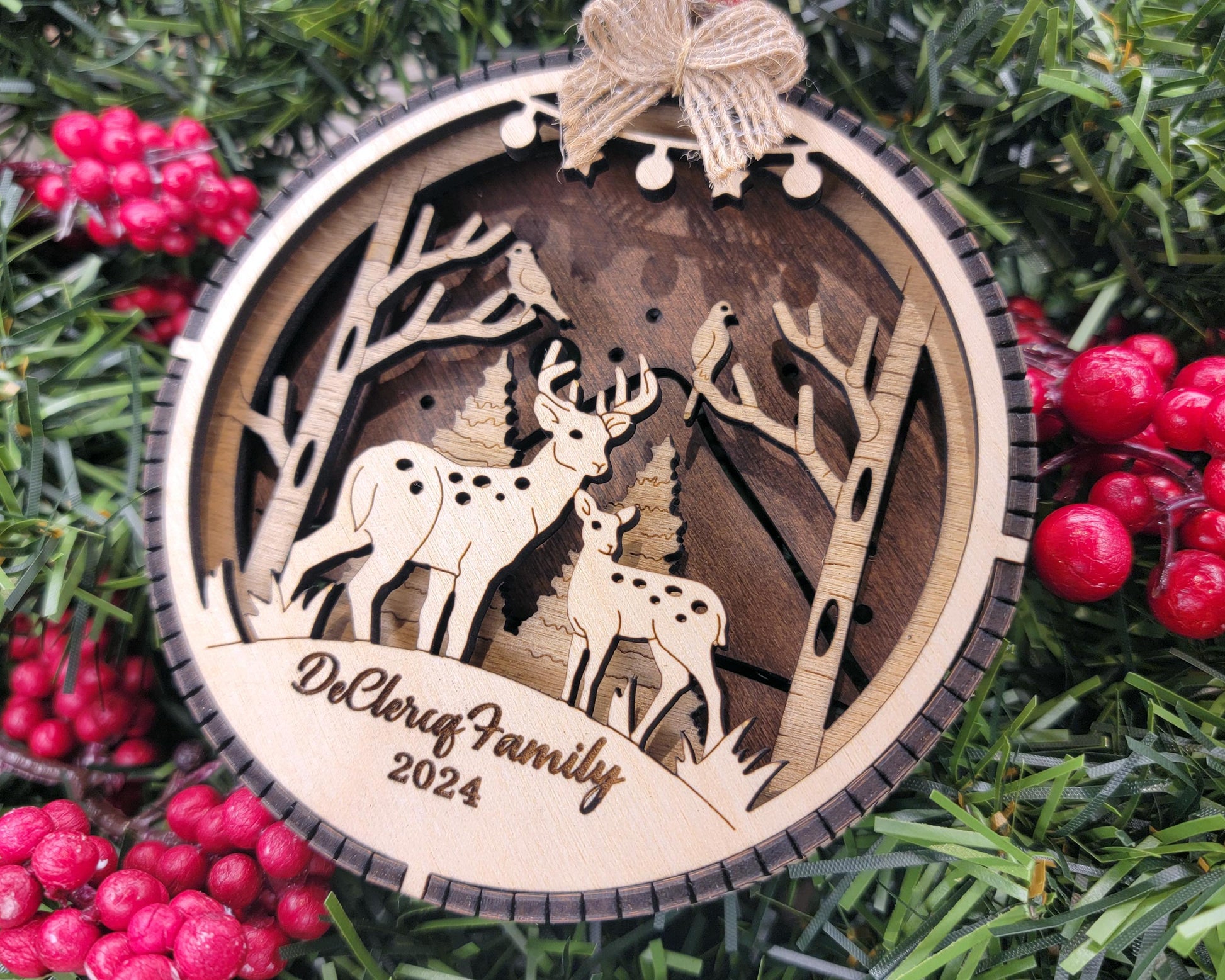 3D Reindeer Ornament - Personalize with Family Name - SVG, PDF, AI File types - Works With All Lasers