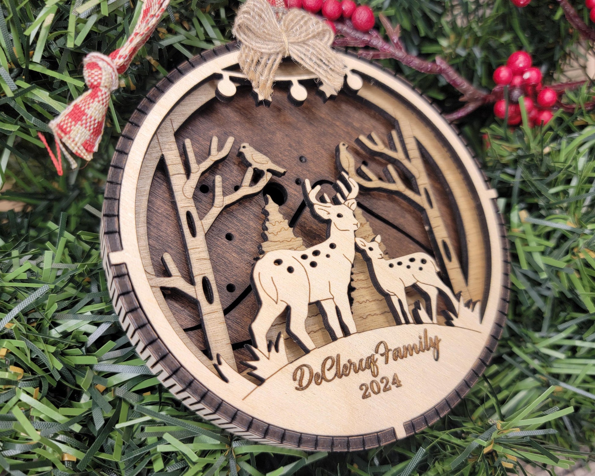 3D Reindeer Ornament - Personalize with Family Name - SVG, PDF, AI File types - Works With All Lasers