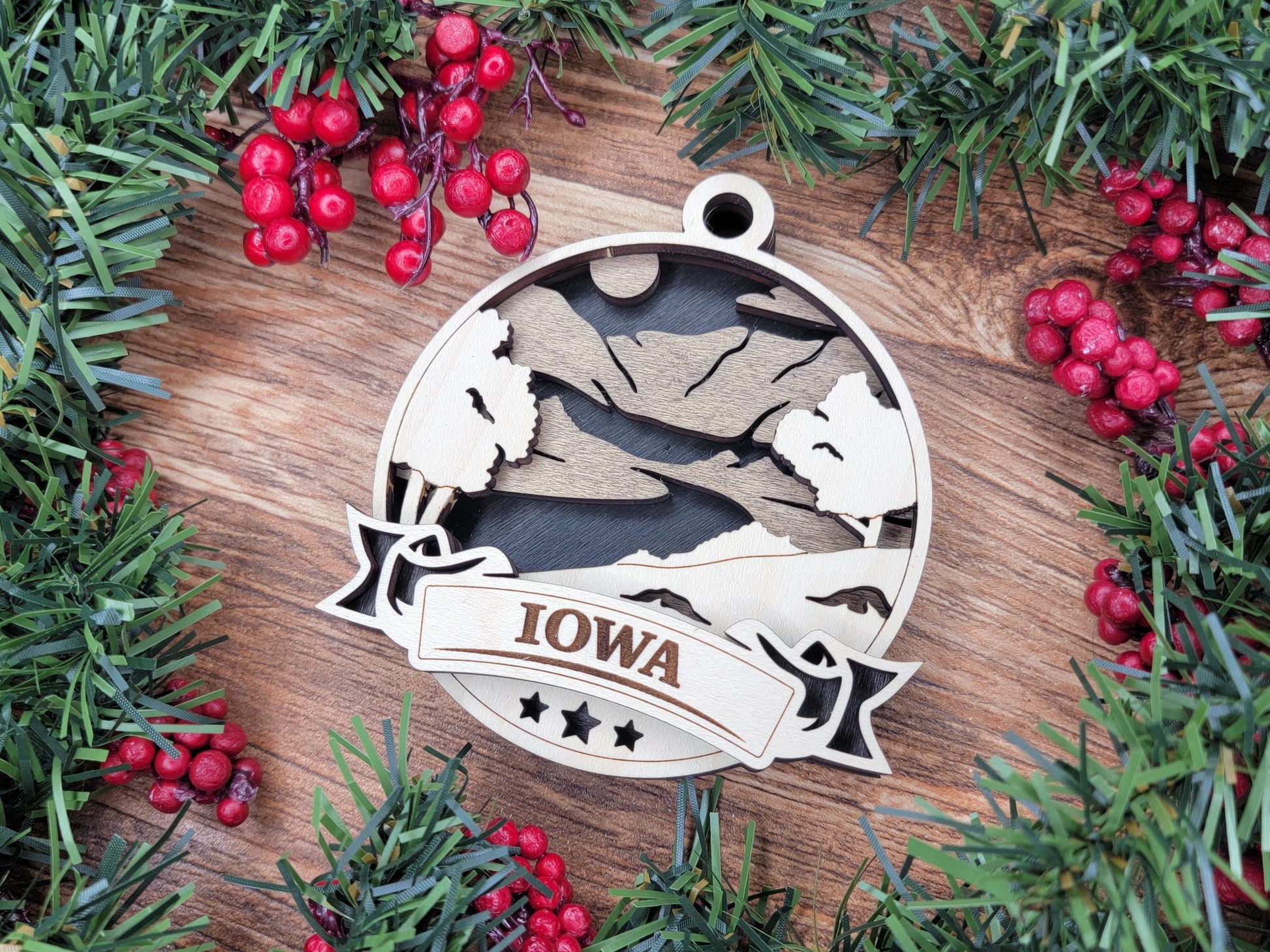 Iowa Discover America Set - Includes Ornaments, Signage & Key Hanger - SVG, PDF, AI File types - Works With All Lasers