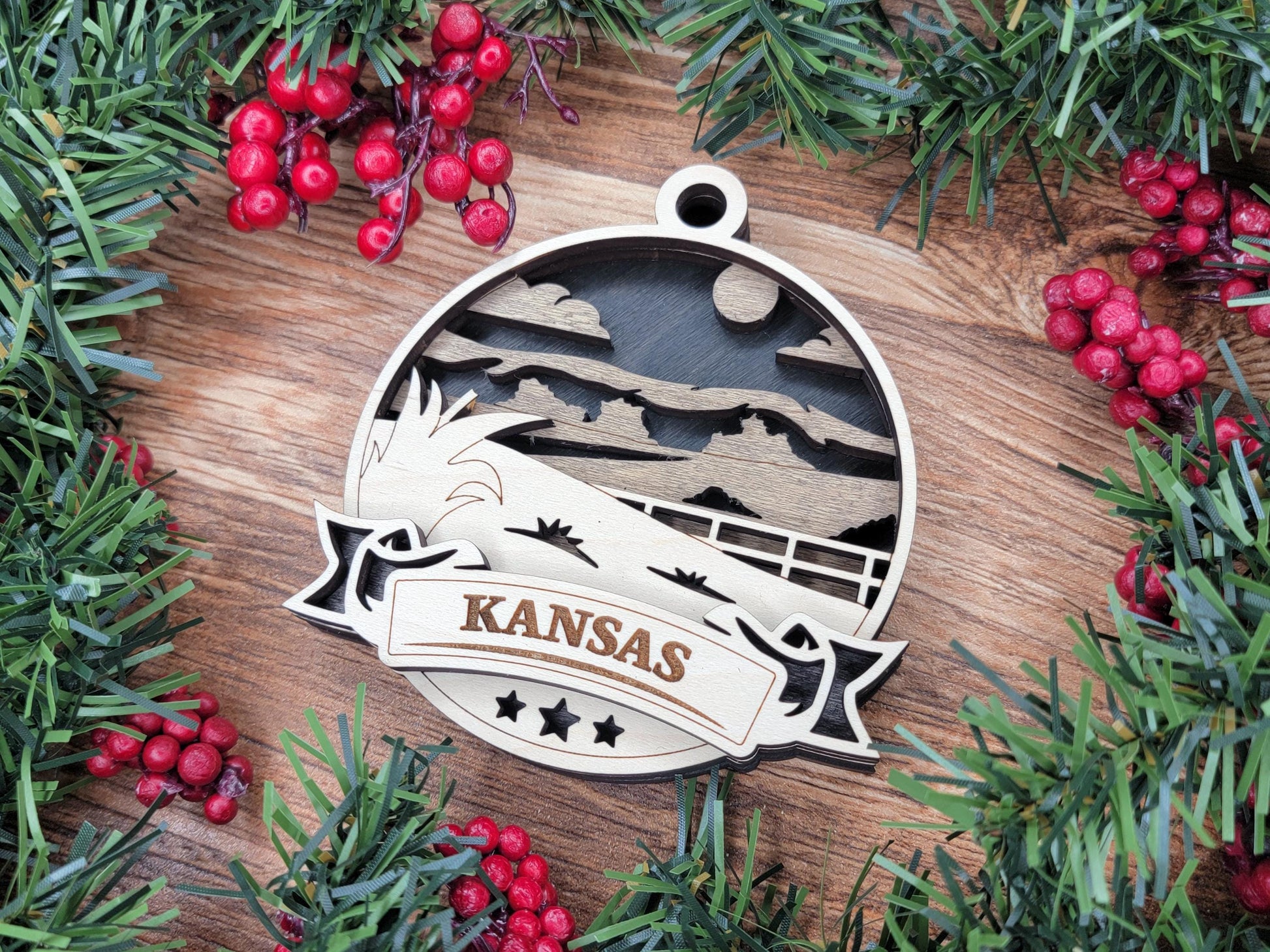 Kansas Discover America Set - Includes Ornaments, Signage & Key Hanger - SVG, PDF, AI File types - Works With All Lasers