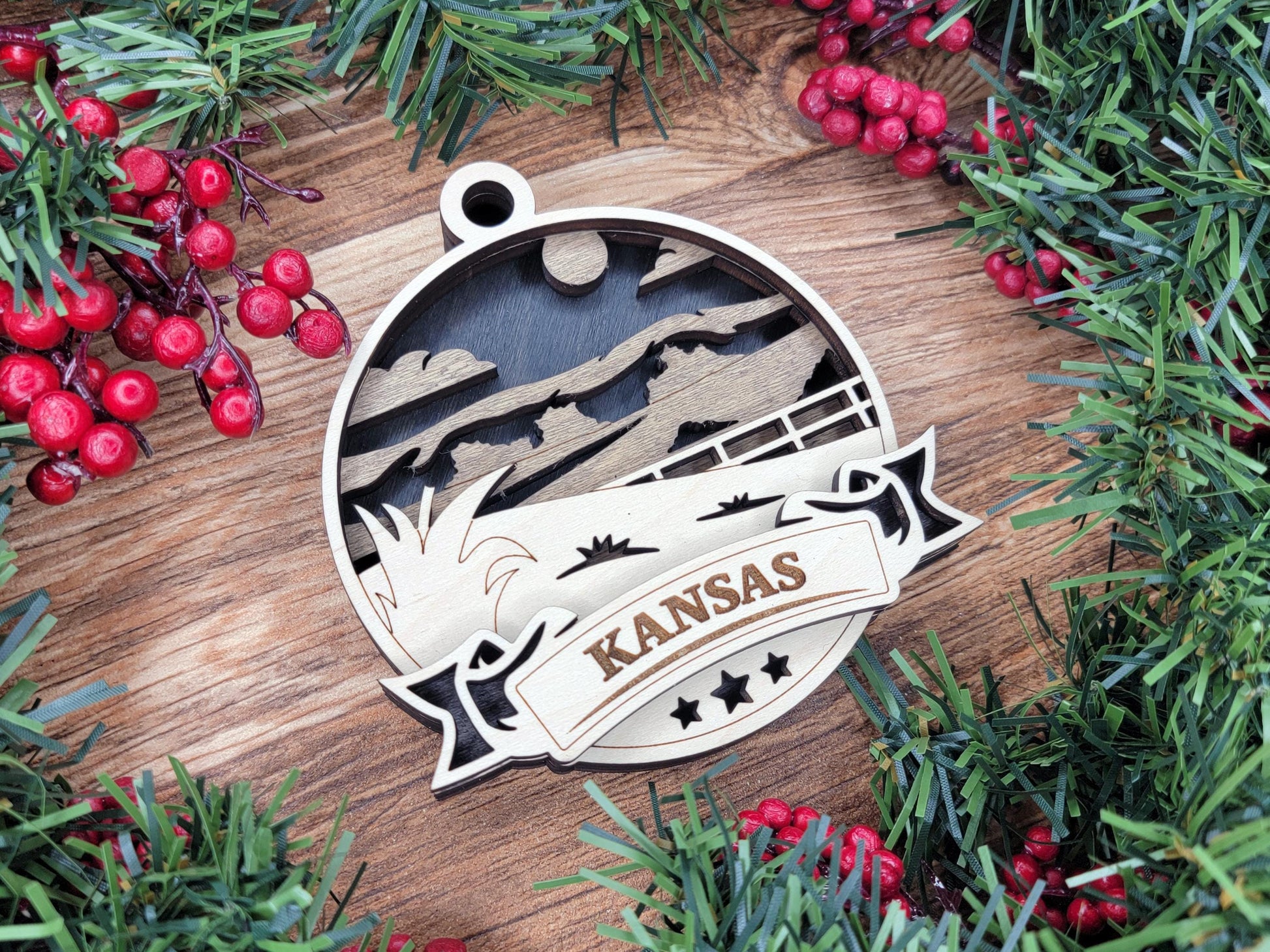 Kansas Discover America Set - Includes Ornaments, Signage & Key Hanger - SVG, PDF, AI File types - Works With All Lasers