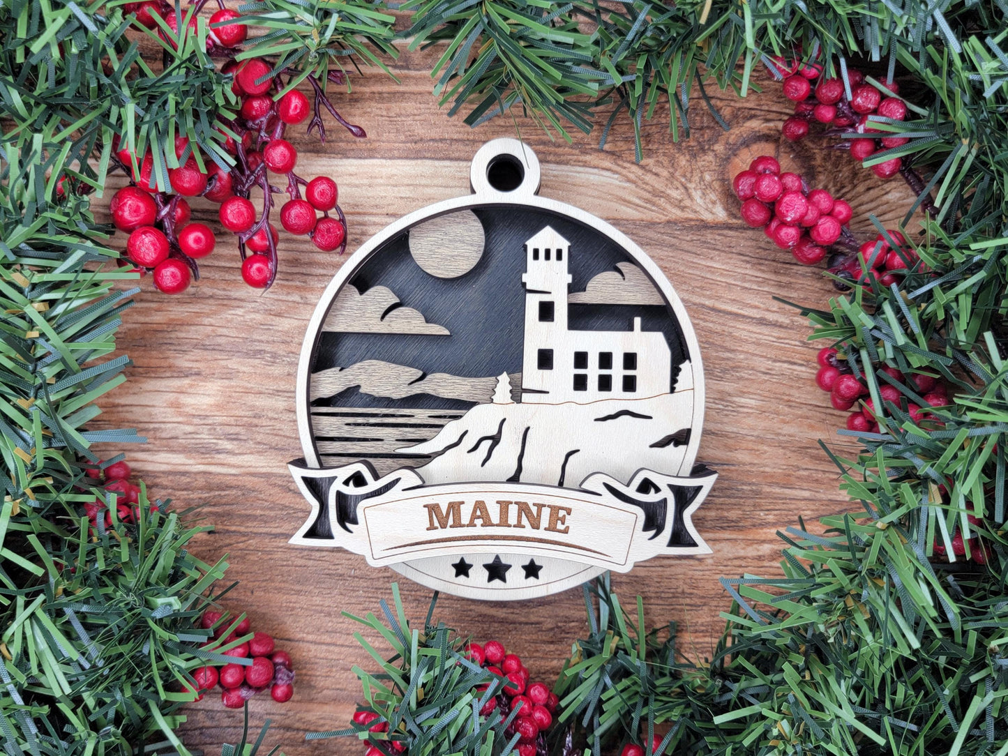 Maine Discover America Set - Includes Ornaments, Signage & Key Hanger - SVG, PDF, AI File types - Works With All Lasers