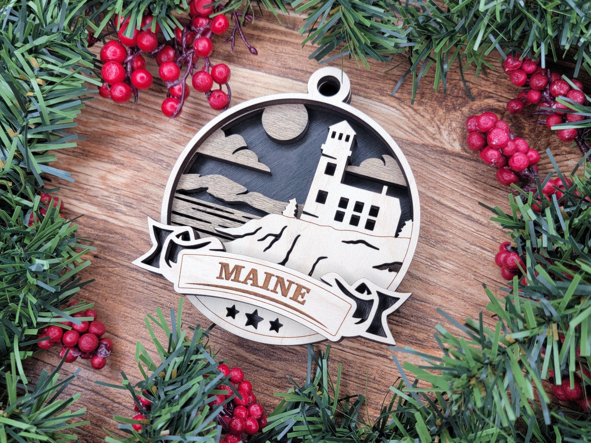 Maine Discover America Set - Includes Ornaments, Signage & Key Hanger - SVG, PDF, AI File types - Works With All Lasers