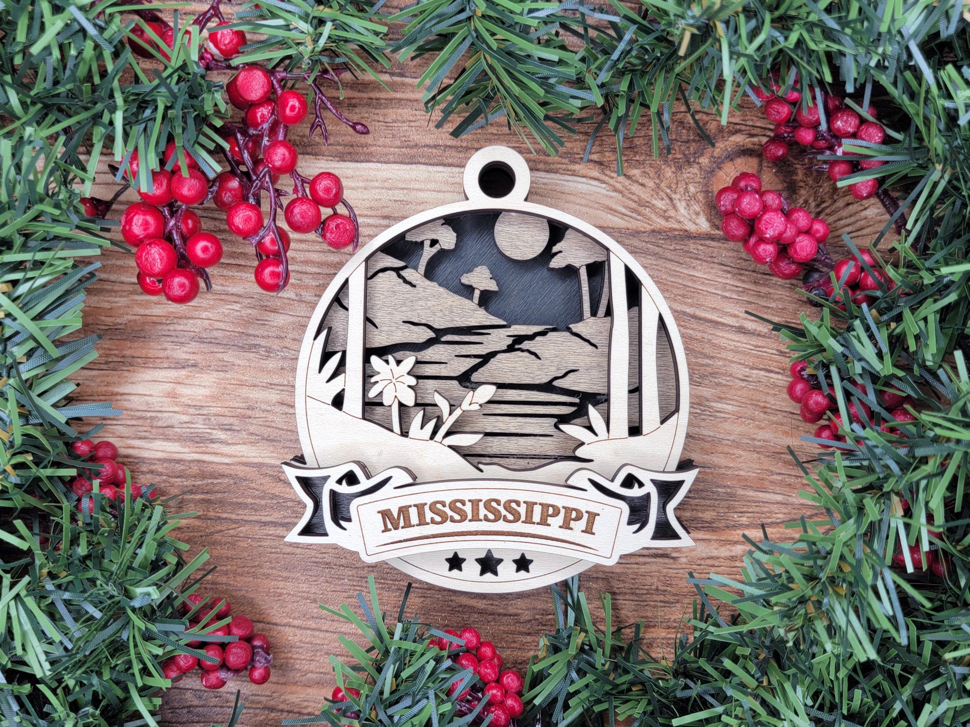 Mississippi Discover America Set - Includes Ornaments, Signage & Key Hanger - SVG, PDF, AI File types - Works With All Lasers