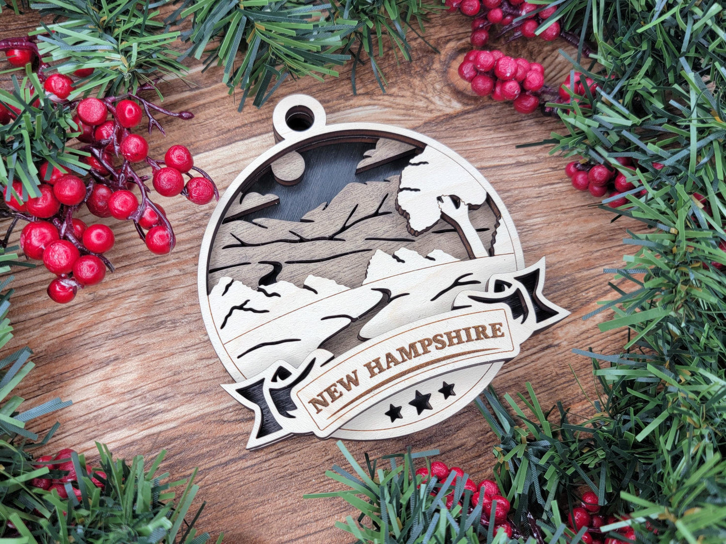 New Hampshire Discover America Set - Includes Ornaments, Signage & Key Hanger - SVG, PDF, AI File types - Works With All Lasers