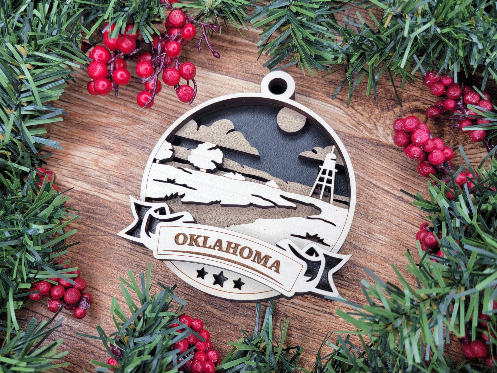 Oklahoma Discover America Set - Includes Ornaments, Signage & Key Hanger - SVG, PDF, AI File types - Works With All Lasers