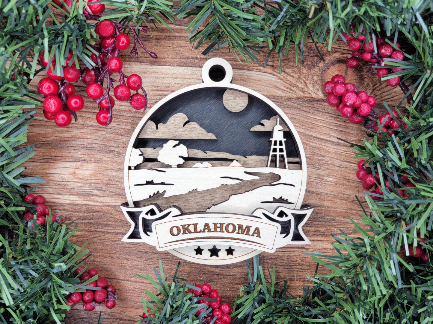 Oklahoma Discover America Set - Includes Ornaments, Signage & Key Hanger - SVG, PDF, AI File types - Works With All Lasers