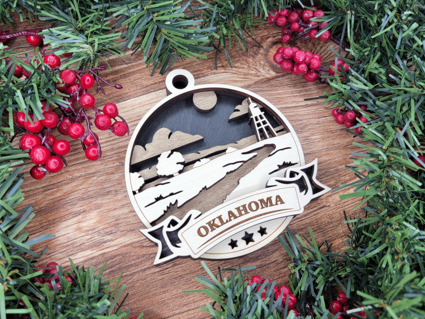 Oklahoma Discover America Set - Includes Ornaments, Signage & Key Hanger - SVG, PDF, AI File types - Works With All Lasers