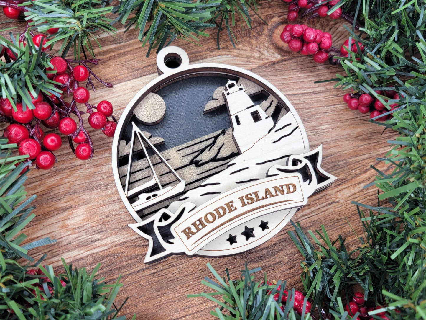 Rhode Island Discover America Set - Includes Ornaments, Signage & Key Hanger - SVG, PDF, AI File types - Works With All Lasers