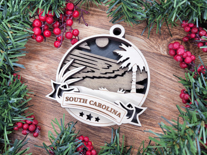 South Carolina Discover America Set - Includes Ornaments, Signage & Key Hanger - SVG, PDF, AI File types - Works With All Lasers