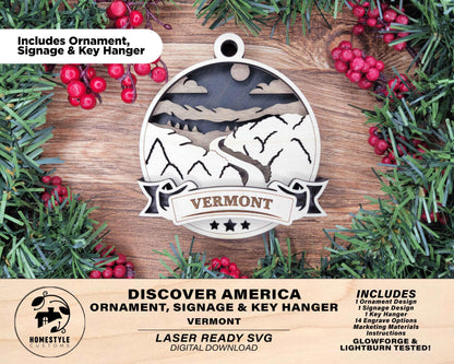 Vermont America Set - Includes Ornaments, Signage & Key Hanger - SVG, PDF, AI File types - Works With All Lasers