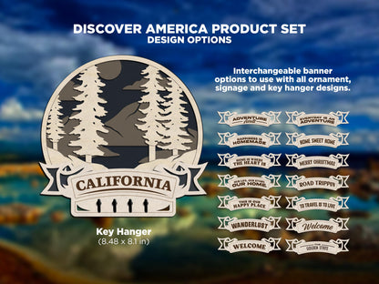 California Discover America Set - Includes Ornaments, Signage & Key Hanger - SVG, PDF, AI File types - Works With All Lasers