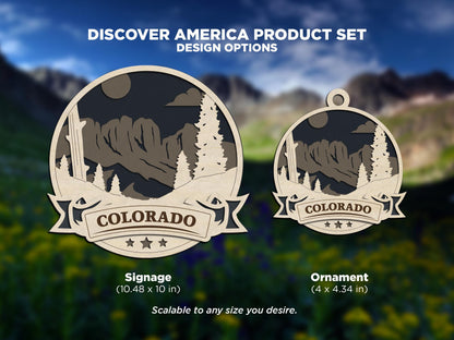 Colorado Discover America Set - Includes Ornaments, Signage & Key Hanger - SVG, PDF, AI File types - Works With All Lasers