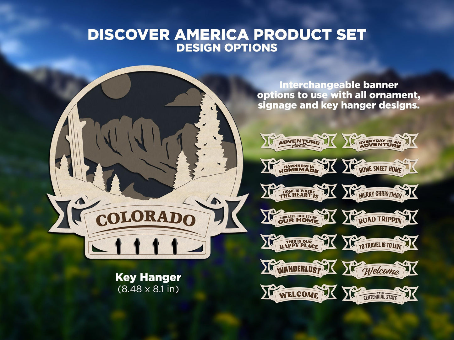 Colorado Discover America Set - Includes Ornaments, Signage & Key Hanger - SVG, PDF, AI File types - Works With All Lasers