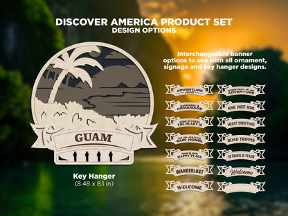 Guam Discover America Set - Includes Ornaments, Signage & Key Hanger - SVG, PDF, AI File types - Works With All Lasers