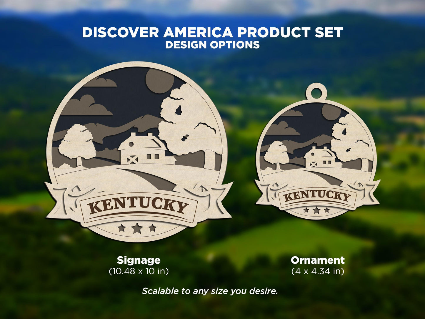 Kentucky Discover America Set - Includes Ornaments, Signage & Key Hanger - SVG, PDF, AI File types - Works With All Lasers