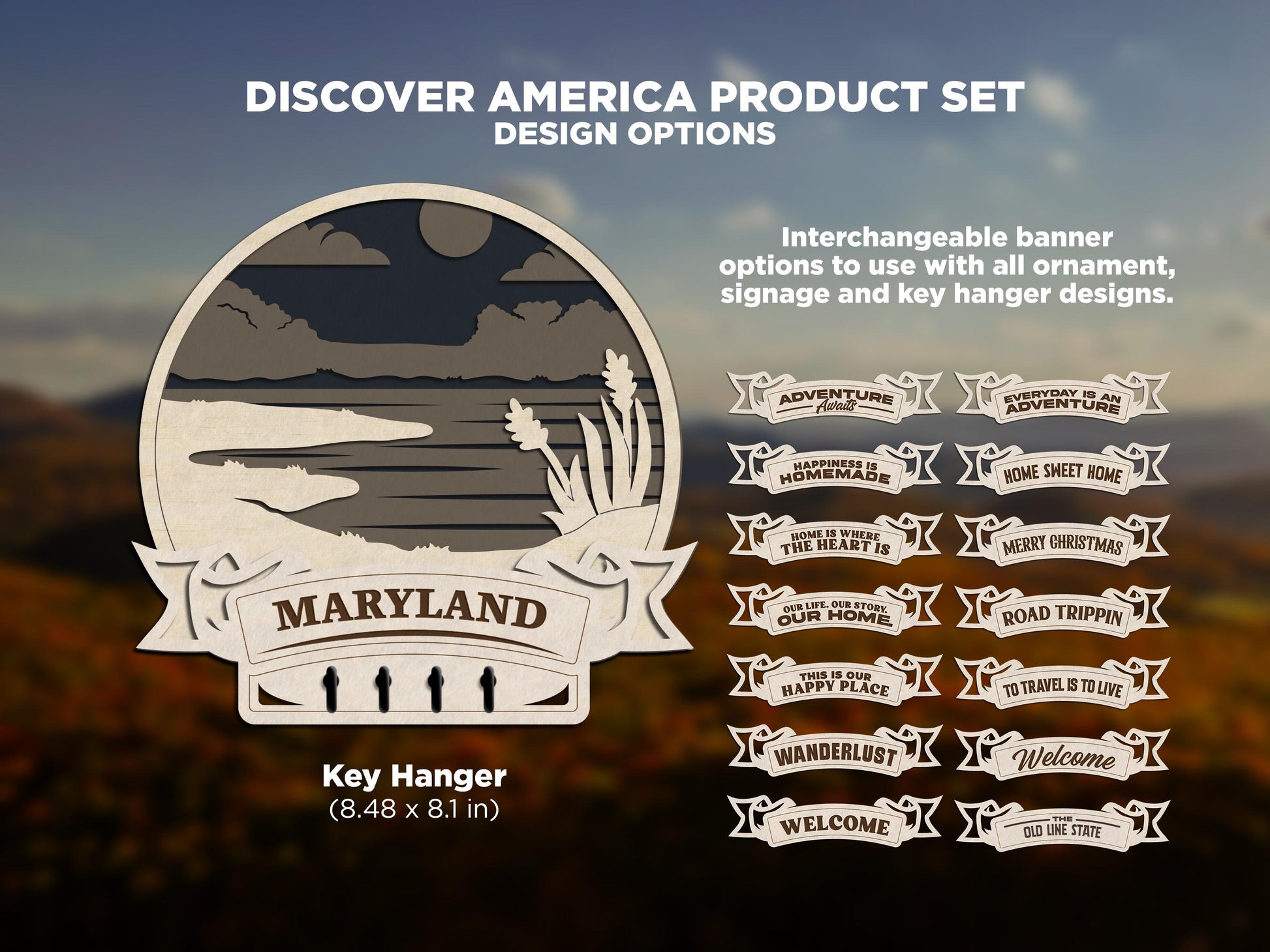 Maryland Discover America Set - Includes Ornaments, Signage & Key Hanger - SVG, PDF, AI File types - Works With All Lasers