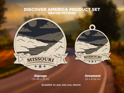 Missouri Discover America Set - Includes Ornaments, Signage & Key Hanger - SVG, PDF, AI File types - Works With All Lasers