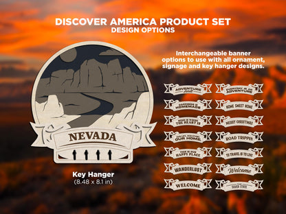 Nevada Discover America Set - Includes Ornaments, Signage & Key Hanger - SVG, PDF, AI File types - Works With All Lasers