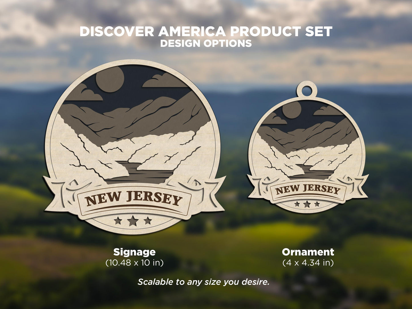 New Jersey Discover America Set - Includes Ornaments, Signage & Key Hanger - SVG, PDF, AI File types - Works With All Lasers