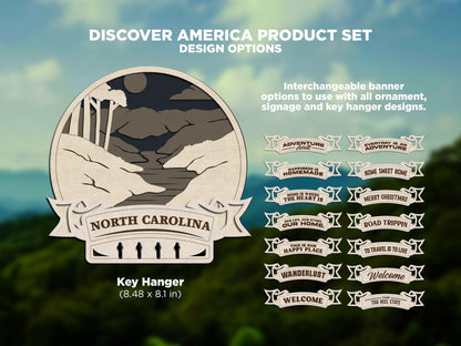 North Carolina Discover America Set - Includes Ornaments, Signage & Key Hanger - SVG, PDF, AI File types - Works With All Lasers