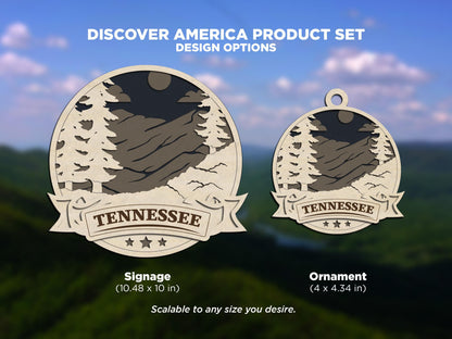 Tennessee Discover America Set - Includes Ornaments, Signage & Key Hanger - SVG, PDF, AI File types - Works With All Lasers