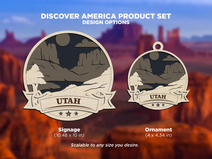 Utah Discover America Set - Includes Ornaments, Signage & Key Hanger - SVG, PDF, AI File types - Works With All Lasers