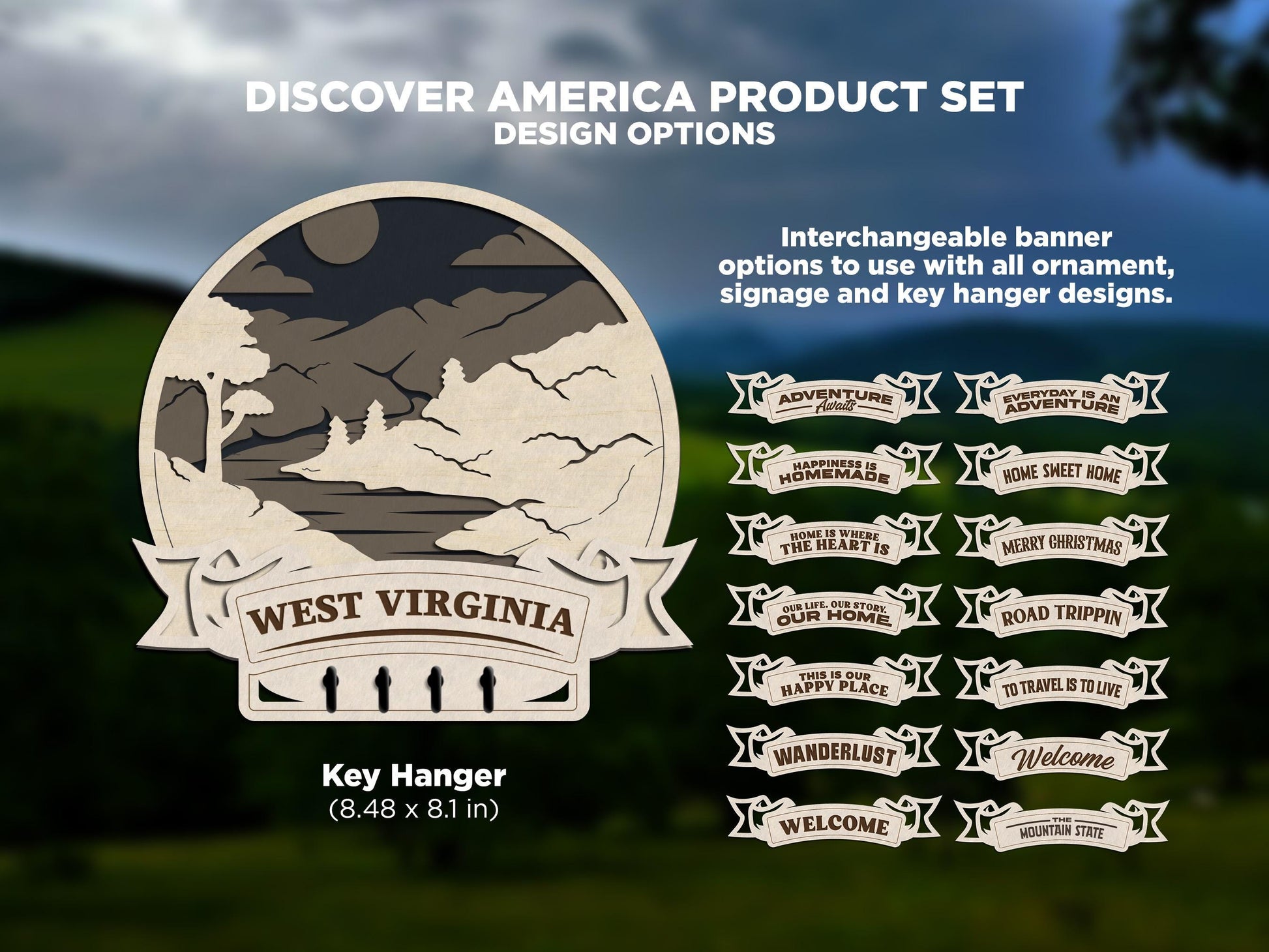 West Virginia America Set - Includes Ornaments, Signage & Key Hanger - SVG, PDF, AI File types - Works With All Lasers