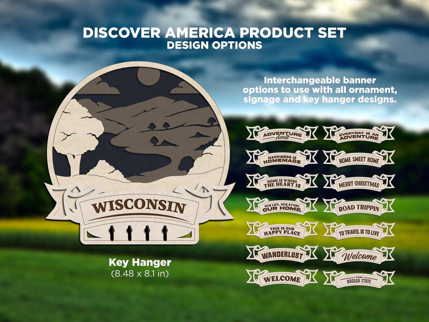 Wisconsin America Set - Includes Ornaments, Signage & Key Hanger - SVG, PDF, AI File types - Works With All Lasers