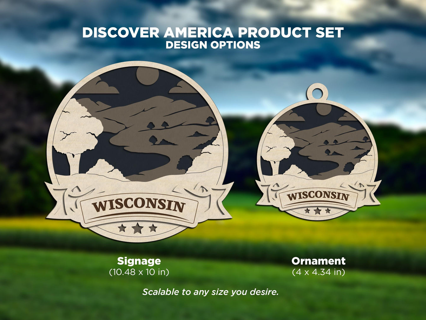 Wisconsin America Set - Includes Ornaments, Signage & Key Hanger - SVG, PDF, AI File types - Works With All Lasers