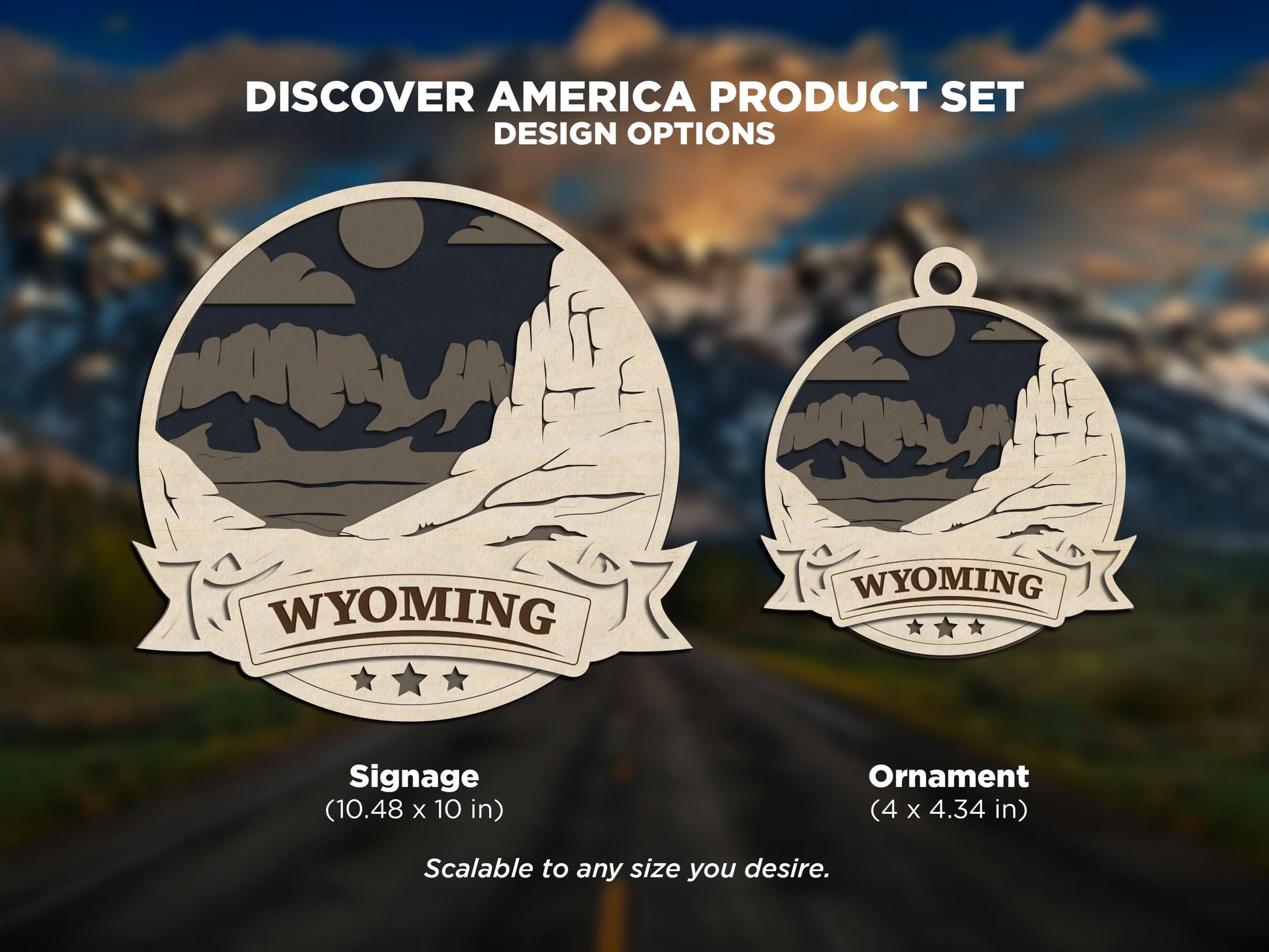 Wyoming America Set - Includes Ornaments, Signage & Key Hanger - SVG, PDF, AI File types - Works With All Lasers