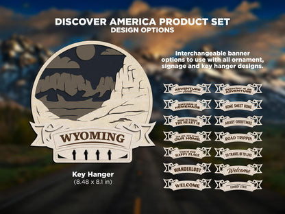 Wyoming America Set - Includes Ornaments, Signage & Key Hanger - SVG, PDF, AI File types - Works With All Lasers