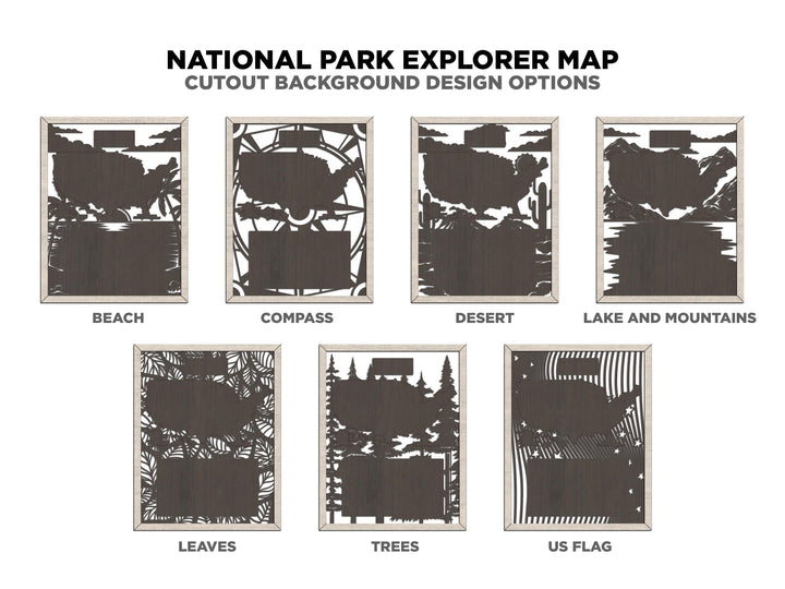 The National Park Explorer Map - 90+ Map Configurations, 10 Backgrounds, Score and Cut Options - SVG, PDF, AI Files - Works with all Lasers