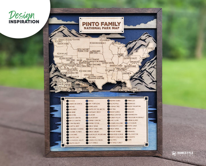 The National Park Explorer Map - 90+ Map Configurations, 10 Backgrounds, Score and Cut Options - SVG, PDF, AI Files - Works with all Lasers