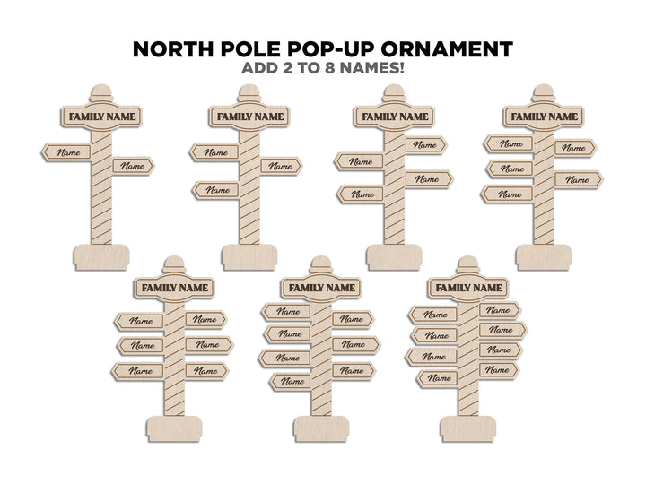 North Pole Pop-Up Ornament - Personalize with 2 to 8 Names - 7 Characters - SVG, PDF, AI File types - Works With All Lasers
