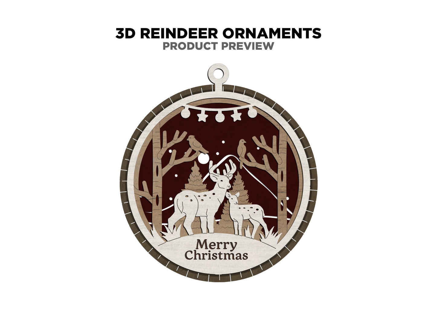 3D Reindeer Ornament - Personalize with Family Name - SVG, PDF, AI File types - Works With All Lasers