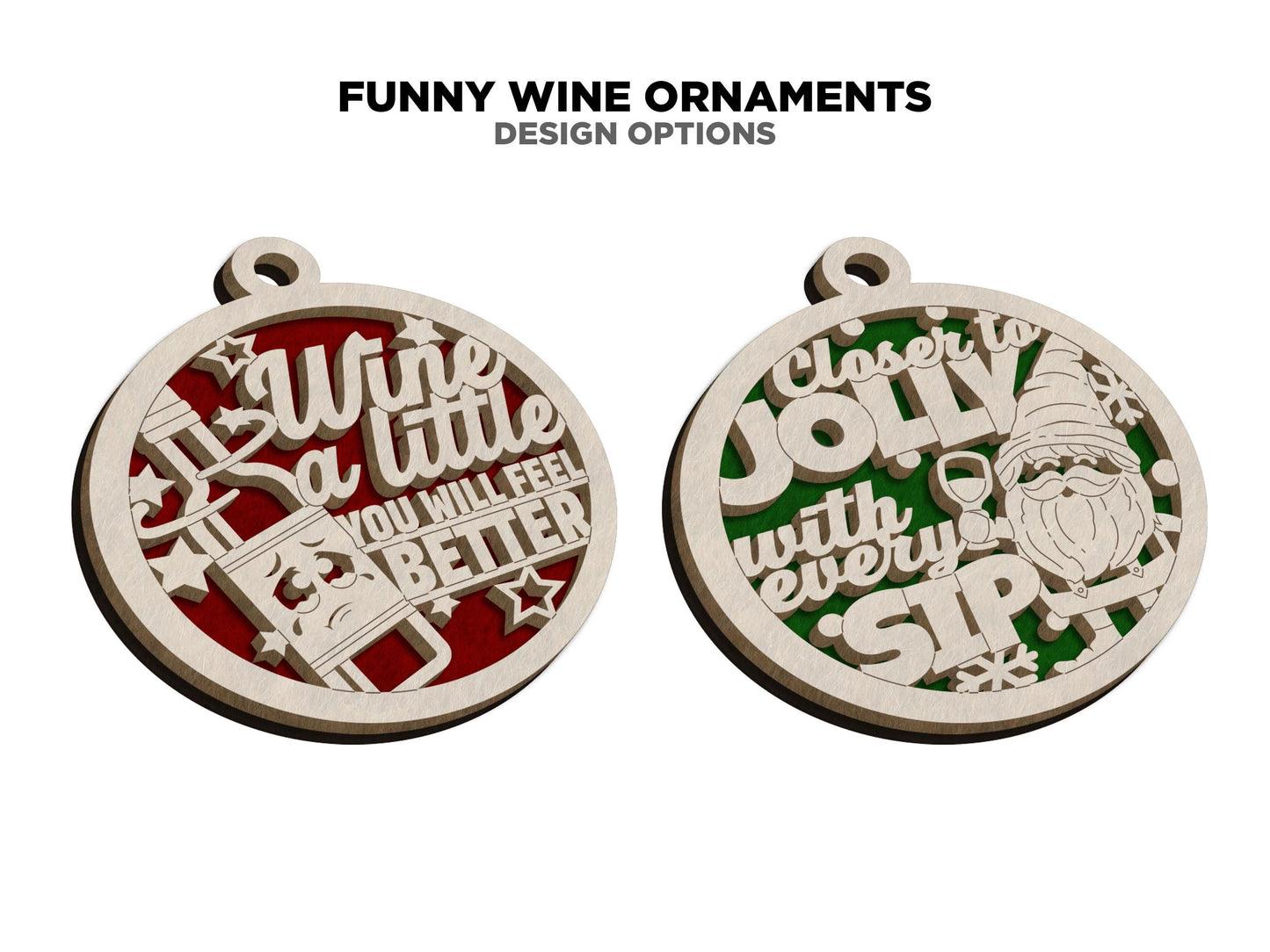 Funny Wine Ornaments - 14 Unique Ornament Designs - SVG, PDF, AI File Download - Works on all Laser Types