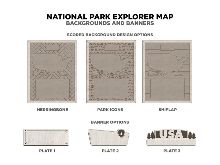 The National Park Explorer Map - 90+ Map Configurations, 10 Backgrounds, Score and Cut Options - SVG, PDF, AI Files - Works with all Lasers