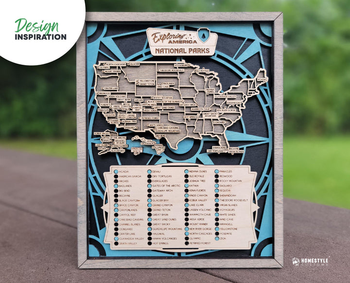 The National Park Explorer Map - 90+ Map Configurations, 10 Backgrounds, Score and Cut Options - SVG, PDF, AI Files - Works with all Lasers