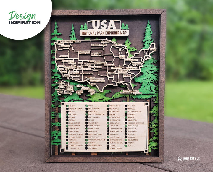 The National Park Explorer Map - 90+ Map Configurations, 10 Backgrounds, Score and Cut Options - SVG, PDF, AI Files - Works with all Lasers