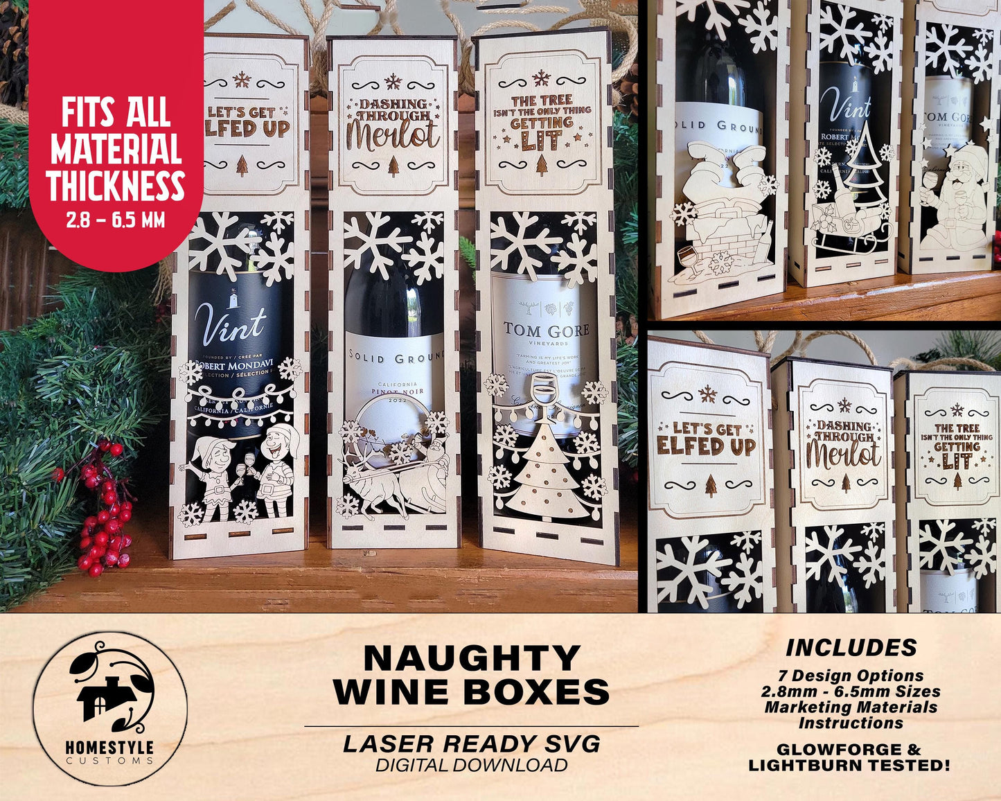 Naughty Wine Boxes - 7 Unique Designs - Fits all Material Thickness - SVG, PDF, AI File Download - Works on all Laser Types