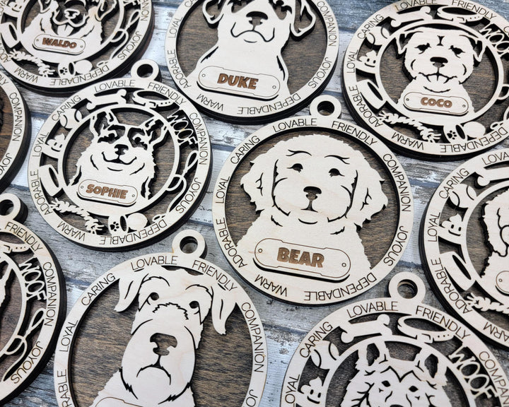Adorable Dog Ornaments Pack 3 - 50 Breeds included with 2 Versions - 100+ Ornaments - SVG, PDF, AI File Download - Works on all Laser Types
