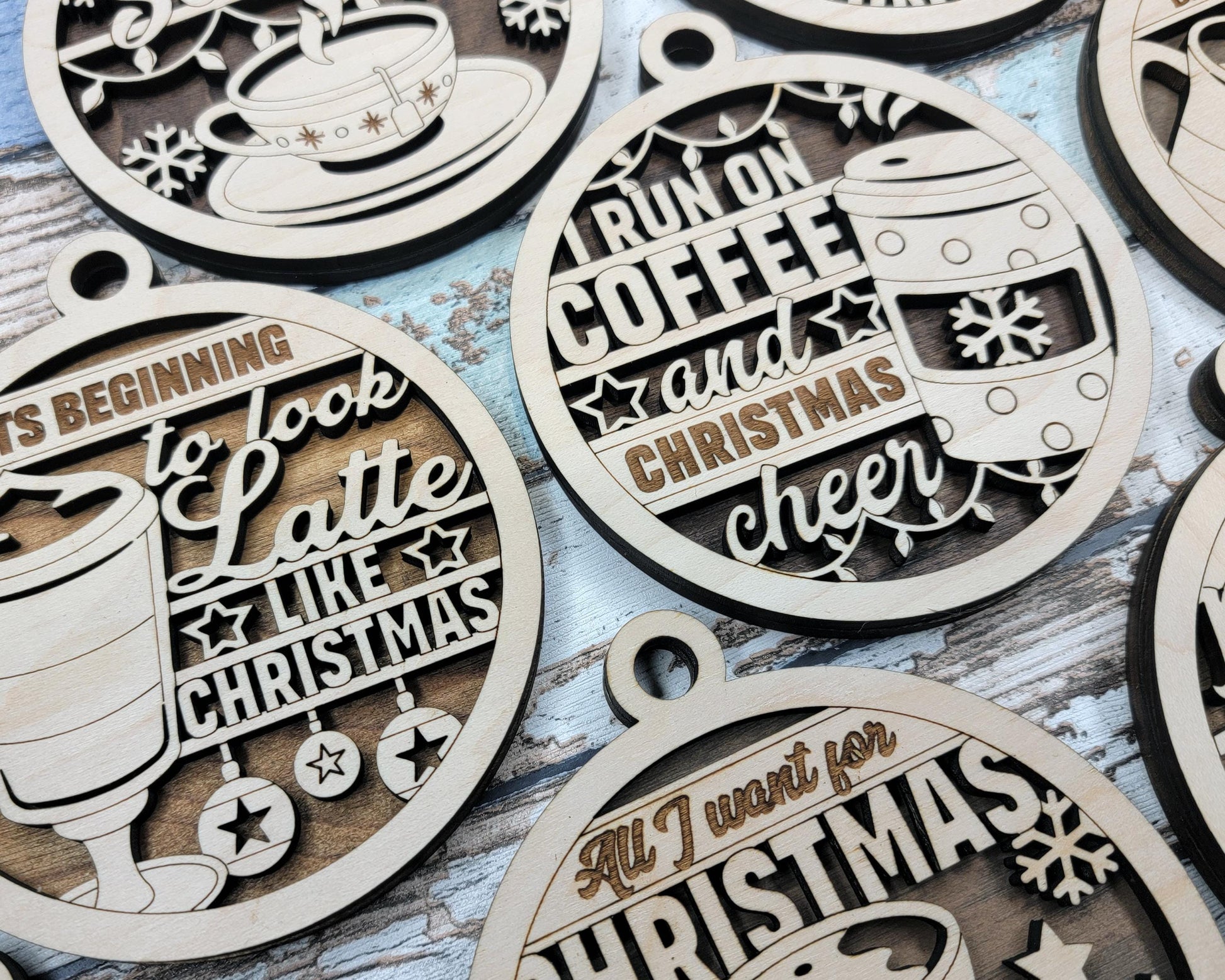 Brew-tiful Christmas Ornaments - 10 Unique Coffee and Tea Ornament Designs - SVG, PDF, AI File Download - Works on all Laser Types