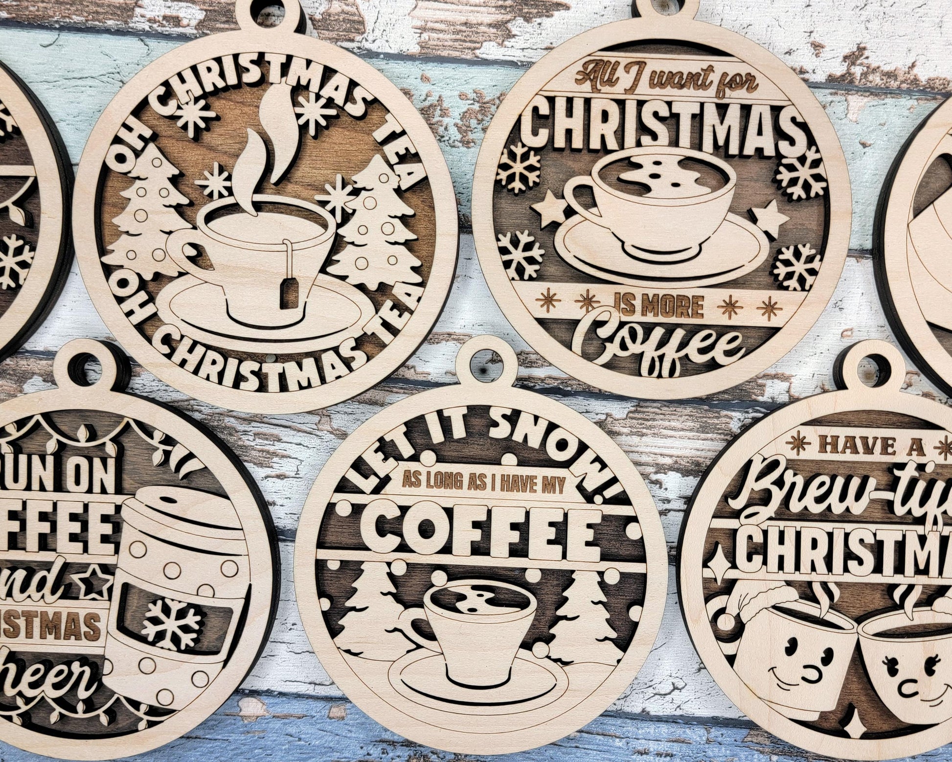 Brew-tiful Christmas Ornaments - 10 Unique Coffee and Tea Ornament Designs - SVG, PDF, AI File Download - Works on all Laser Types